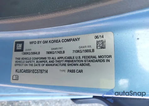 2014 Chevrolet Spark Ls Manual from USA, damaged, VIN KL8CA6S91EC578714